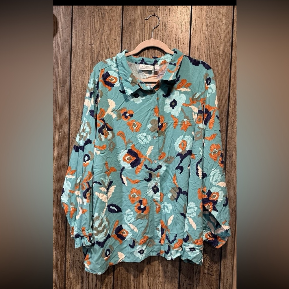 Denim & Co. Canyon Retreat Floral Button Front Shirt w/ Ruffle Cuff